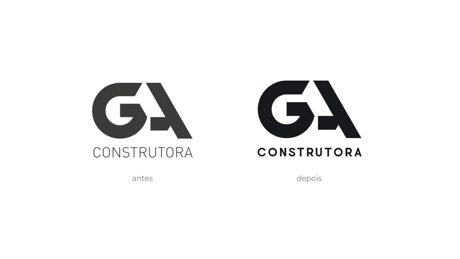 Estudo de antes e depois do logotipo da GA Construtora